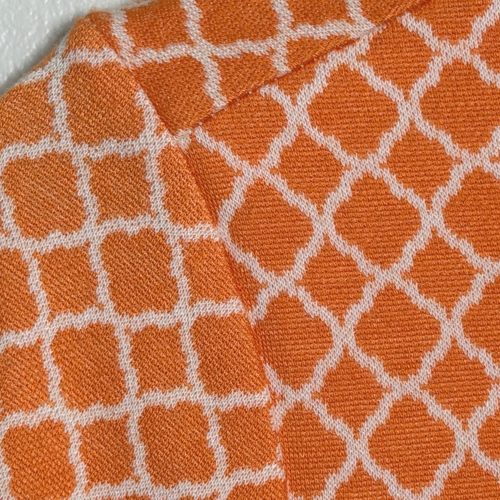Tyler Boe Orange White Geometric Lattice Bell Sleeve Shift Dress Large 60s Retro - Picture 8 of 9